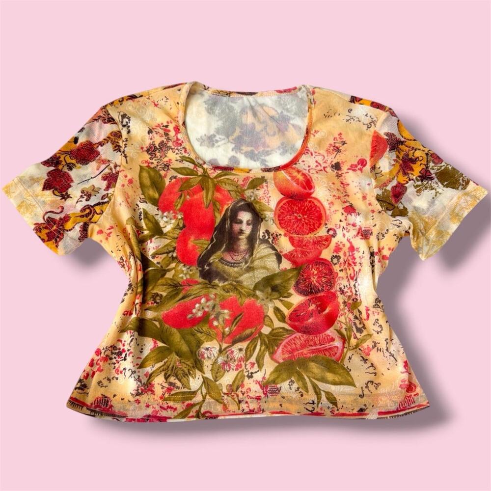 Gorgeous Italian vintage 90s graphic Micromesh cropped tee